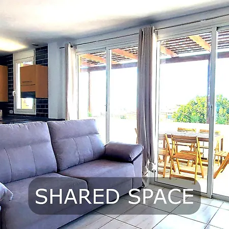 Bedroom With Private Bathroom And Air Conditioning, Inside Shared With Amplious Kitchen And Terrace With Sea View